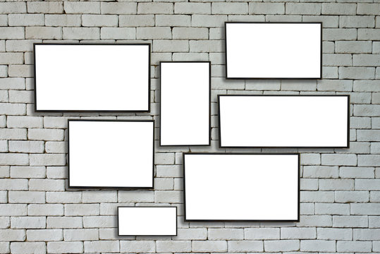 picture frame on gray brick wall background,copy space for advertising.