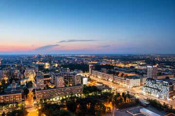Warsaw City Evening Aerial View Cityscape