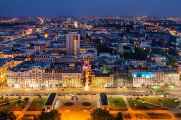 Fototapeta premium Warsaw Cityscape At Night In Poland