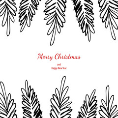 Merry christmas doodle card simple frame gift