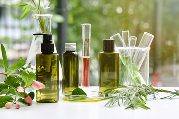 Natural skin care beauty products, Natural organic botany extraction and scientific glassware,...