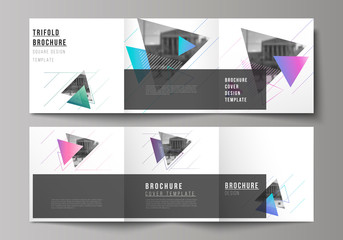 The minimal vector editable layout of square format covers design templates for trifold brochure, flyer, magazine. Colorful polygonal background with triangles, modern memphis pattern.