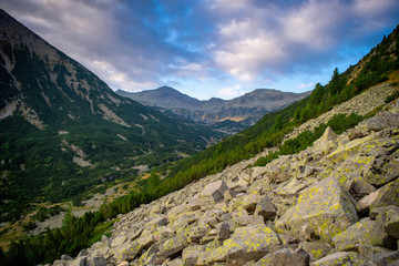 Path between Vihren hut and Vihren peak in Pirin national park, near Bansko, Bulgaria