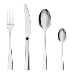 3d realistic cutlery set with table knife, spoon, fork, tea spoon.