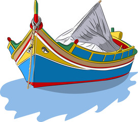 Malta. Multi-colored fishing boat Luzzu. - obrazy, fototapety, plakaty