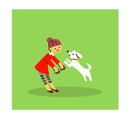 Naklejka premium 犬と遊ぶ女の子