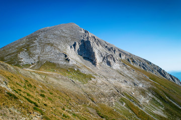 Fototapeta premium Path between Vihren hut and Vihren peak in Pirin national park, near Bansko, Bulgaria