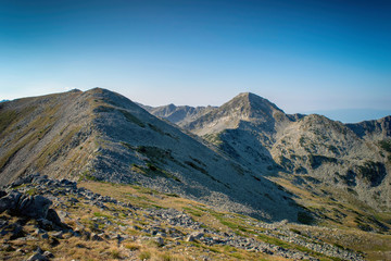Path between Vihren hut and Vihren peak in Pirin national park, near Bansko, Bulgaria