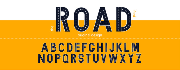 Road font. Typography design with street lines. Vector letters - obrazy, fototapety, plakaty