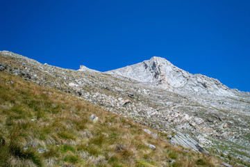 Path between Vihren hut and Vihren peak in Pirin national park, near Bansko, Bulgaria