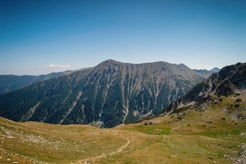 Fototapeta na wymiar Path between Vihren hut and Vihren peak in Pirin national park, near Bansko, Bulgaria