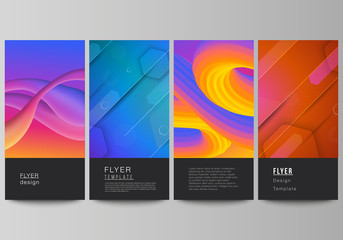 The minimalistic vector illustration of the editable layout of flyer, banner design templates. Futuristic technology design, colorful backgrounds with fluid gradient shapes composition.