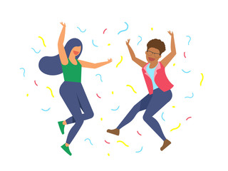 Girls Dancing celebrating, best friend, vector illustration
