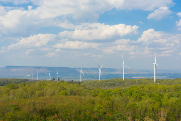 A Wind turbines farm on the hill. Alternative energy source.