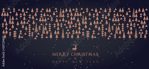 Buon Natale e felice anno nuovo, alberi con elementi geometrici ripetuti