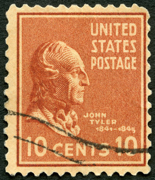 USA - CIRCA 1937: shows portrait John Tyler  (1790-1862), Presidential Issue