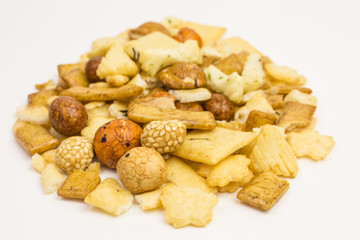 assortment of asian rice and peanut cracker