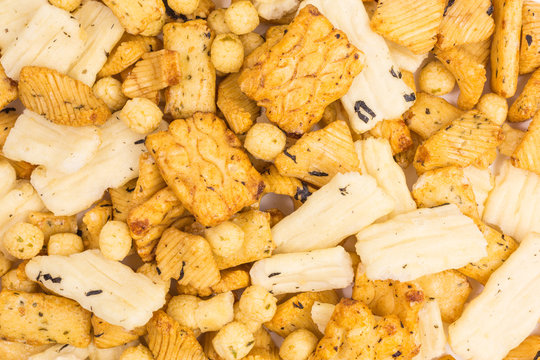 background of assortment of asian rice cracker