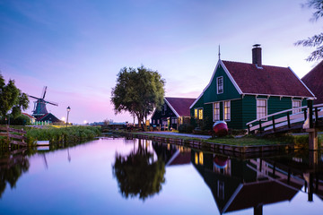Zaanse Schans windmill village in the Netherlands, zaanse schans is a small wooden house village in Holland, Dutch windmills