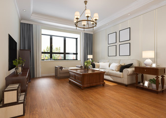 3d rendering modern classic living room with chandelier