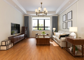 3d rendering modern classic living room with chandelier