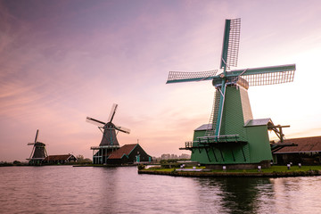 Zaanse Schans windmill village in the Netherlands, zaanse schans is a small wooden house village in Holland, Dutch windmills
