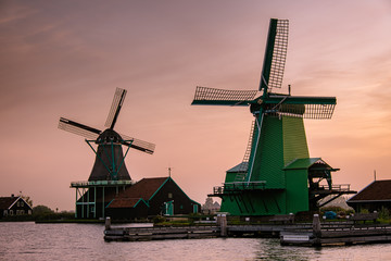 Zaanse Schans windmill village in the Netherlands, zaanse schans is a small wooden house village in Holland, Dutch windmills
