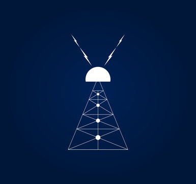 Nikola Tesla's invention meant to produce wireless energy. Vector illustration of Wardenclyffe Tower or Tesla Tower, built by Nikola Tesla in Shoreham, New York. Early experimental station. Clip art. 