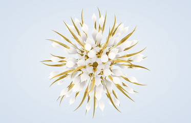 Abstract 3d flower art background with snow and gold texture.