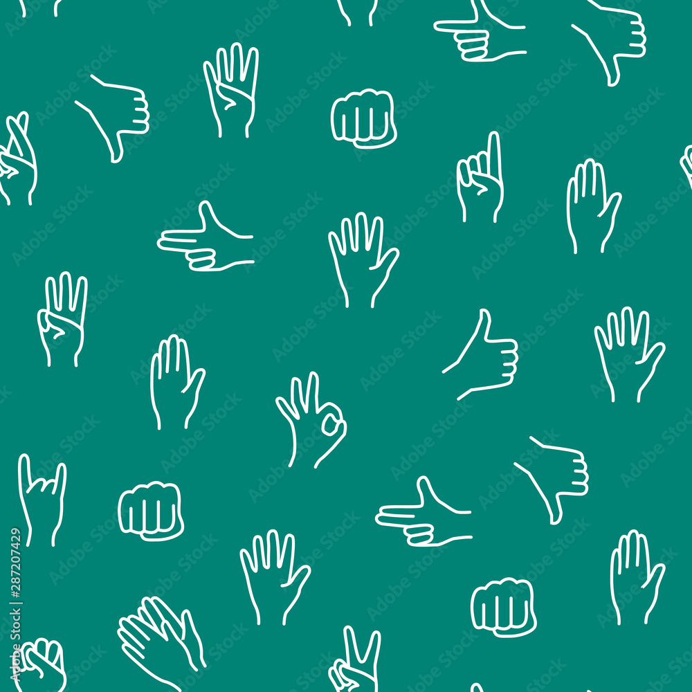 Poster hand gestures signs thin line seamless pattern background. vector