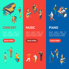 Characters Different Musicians People Set 3d Isometric View. Vector