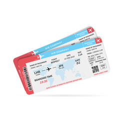 Airline ticket or boarding pass for traveling by plane isolated on white. Vector 