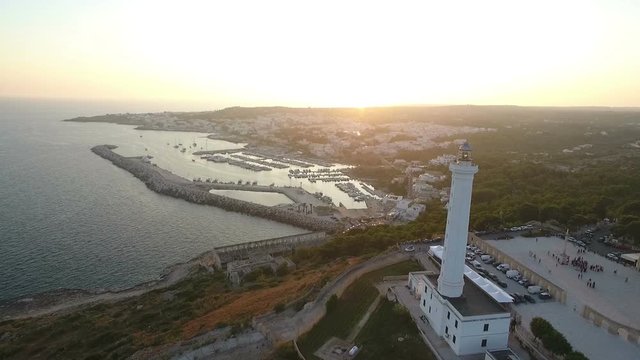santa maria di leuca aerial top view shot at sunset