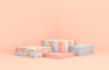 3d composition. Abstact 3d geometric shapes backdrop. 3d pink orange background.
