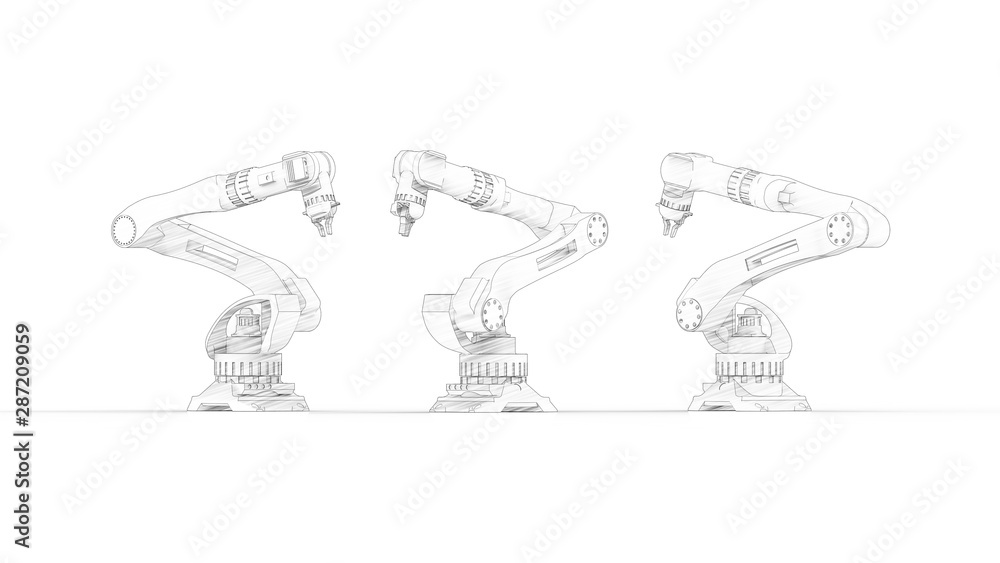 Poster 3d rendering of a robot arm isolated in white studio background