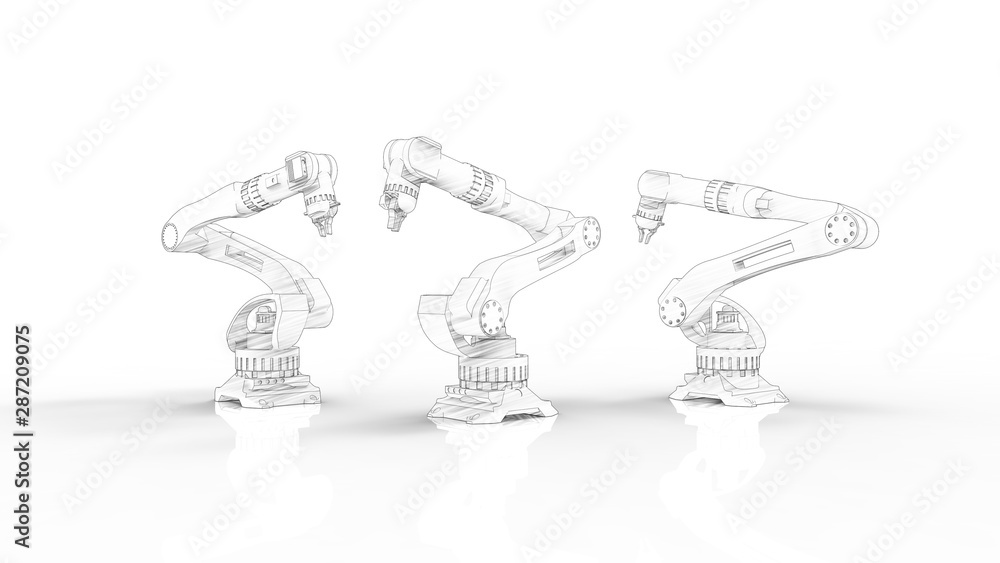 Poster 3d rendering of a robot arm isolated in white studio background