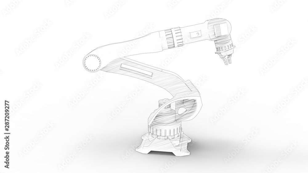 Poster 3d rendering of a robot arm isolated in white studio background