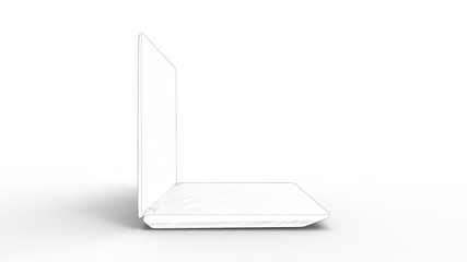 3d rendering sketch of a laptop computer isolated in white background