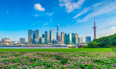 The Bund and Lujiazui's Cityscape on the Huangpu River in Shanghai, China