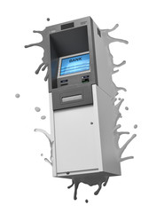3d rendering of ATM, its light-grey vault melting, isolated on white background.