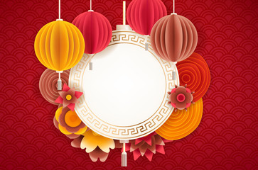 Lunar new year design background. Happy Pig Year in Chinese. Happy new 2019 year