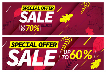 Fototapeta na wymiar Autumn sale special offer set. Season discount vector banner