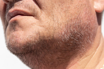 Obraz premium Bristle with gray hair on a mature male face, close-up half-prof