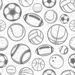 Vector monochrome sport balls seamless pattern or background