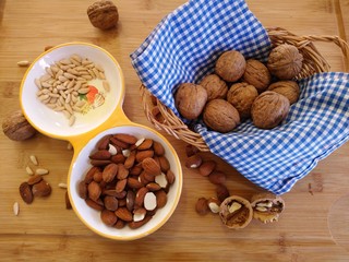Nuts , almonds and pine nuts