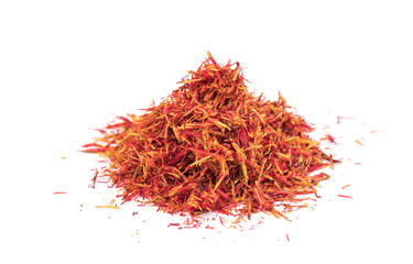 Naklejka premium Dried saffron spice isolated on white background.