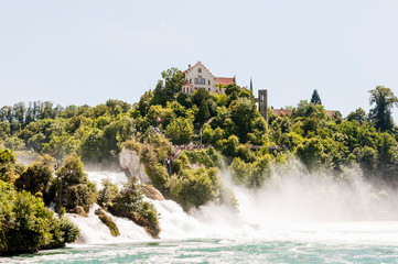 Rheinfall, Rhein, Wasserfall, Schloss, Laufen, Rheinfallbecken, Felsen, Fluss, Rheinfallfelsen, Neuhausen, Sommer, Schweiz