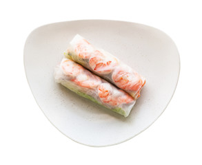 top view of Nem cuon rolls on plate isolated