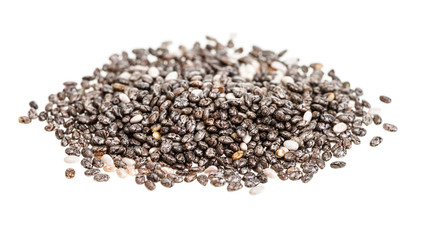 pile of Chia seeds on white background