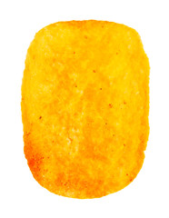 single potato chip with paprika isolated on white